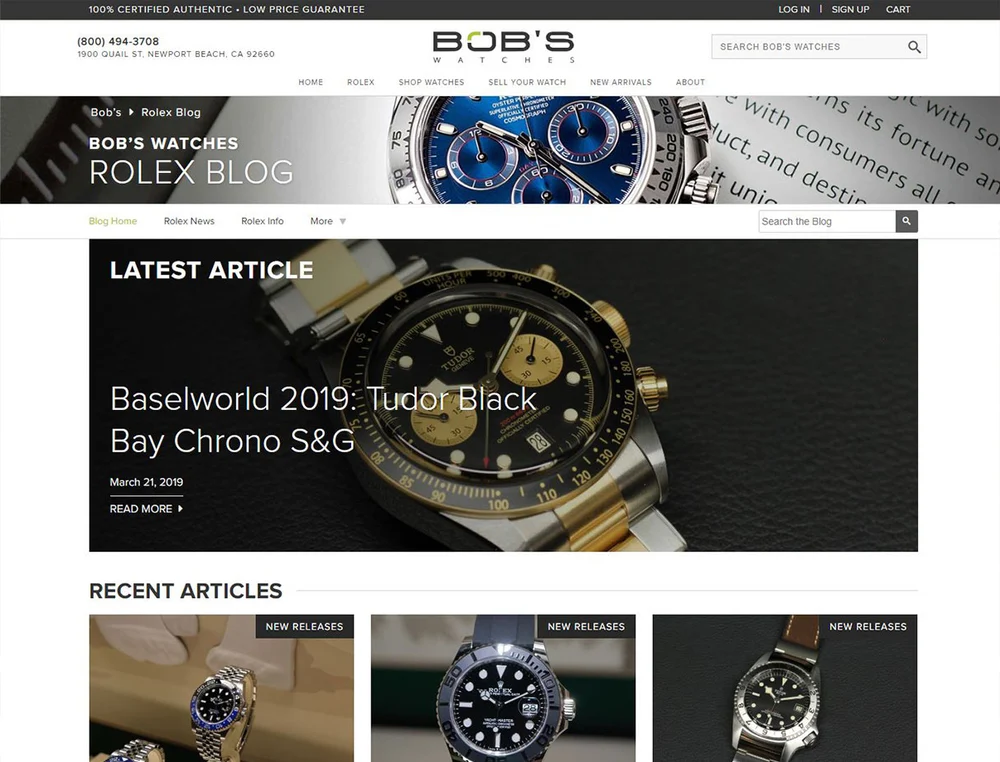 Bob’s Watches project screenshot from the time of our work