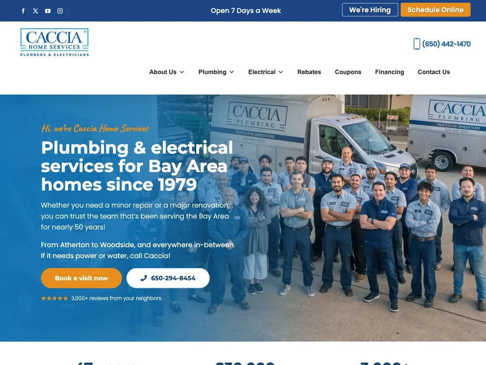 Caccia Plumbing homepage captured September 29, 2026
