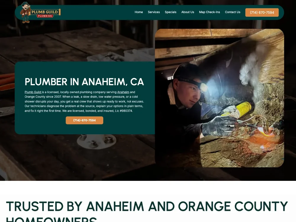 Plumb Guild homepage captured September 29, 2026