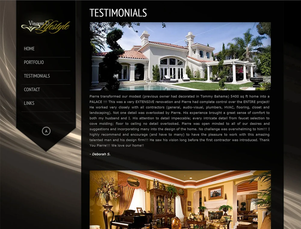 Vincent D Lifestyle project screenshot from the time of our work